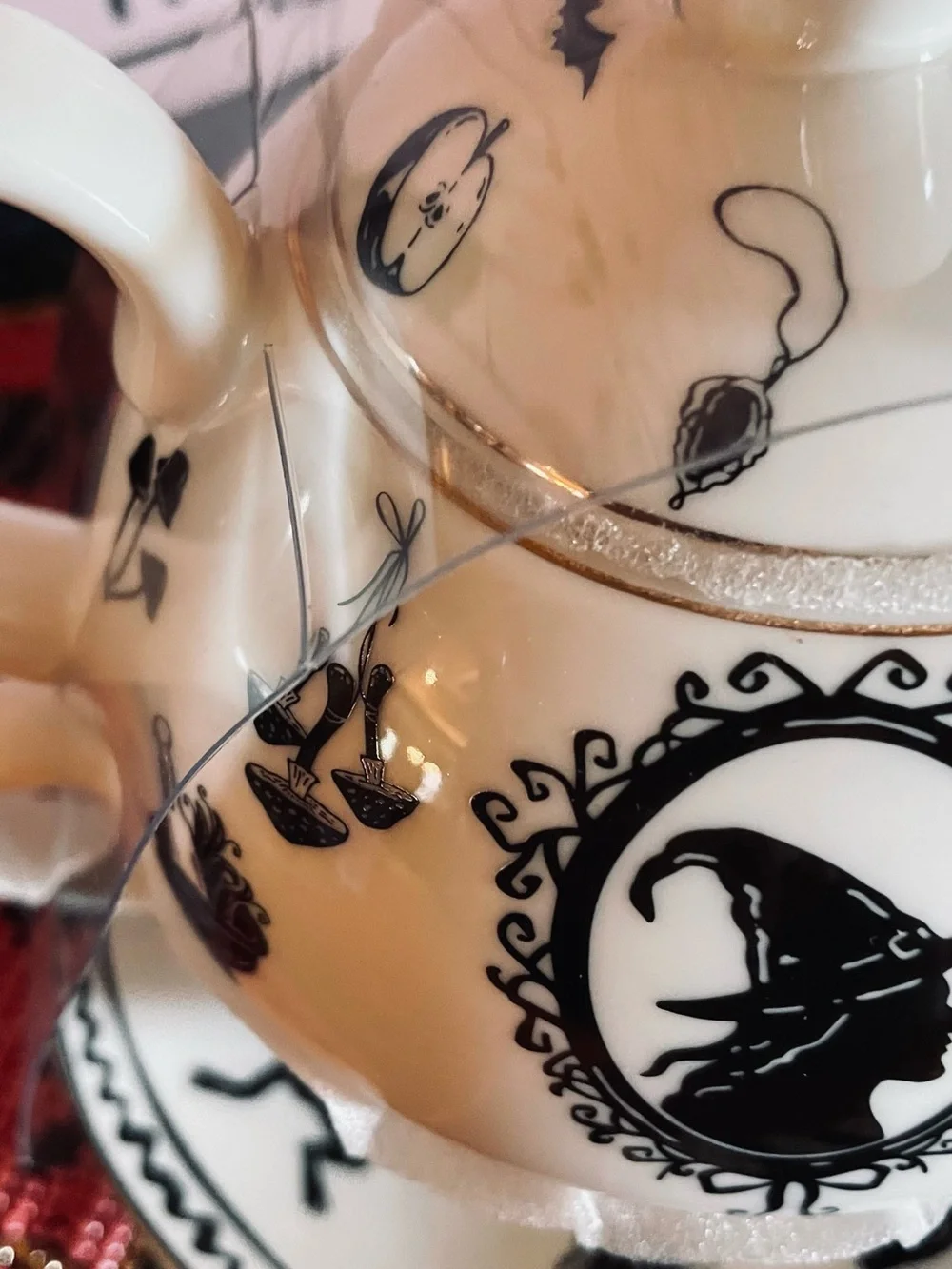 GRACE TEAWARE NWT Porcelain Witch Silhouette Tea For One Teapot Stacking Set